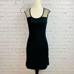VTG 80s Fredericks of Hollywood Stretch Bodycon Mesh Embroidered Sheath Dress